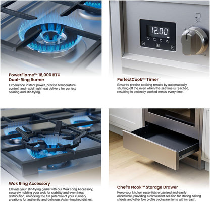 RRG241TS 24" Gas Range, 4 Sealed Burners, 3.0 Cu. Ft. Capacity, Freestanding Slide-In Convection Oven, Easy Reach Racks, Soft Close Door, Clock and Timer, Stainless Steel