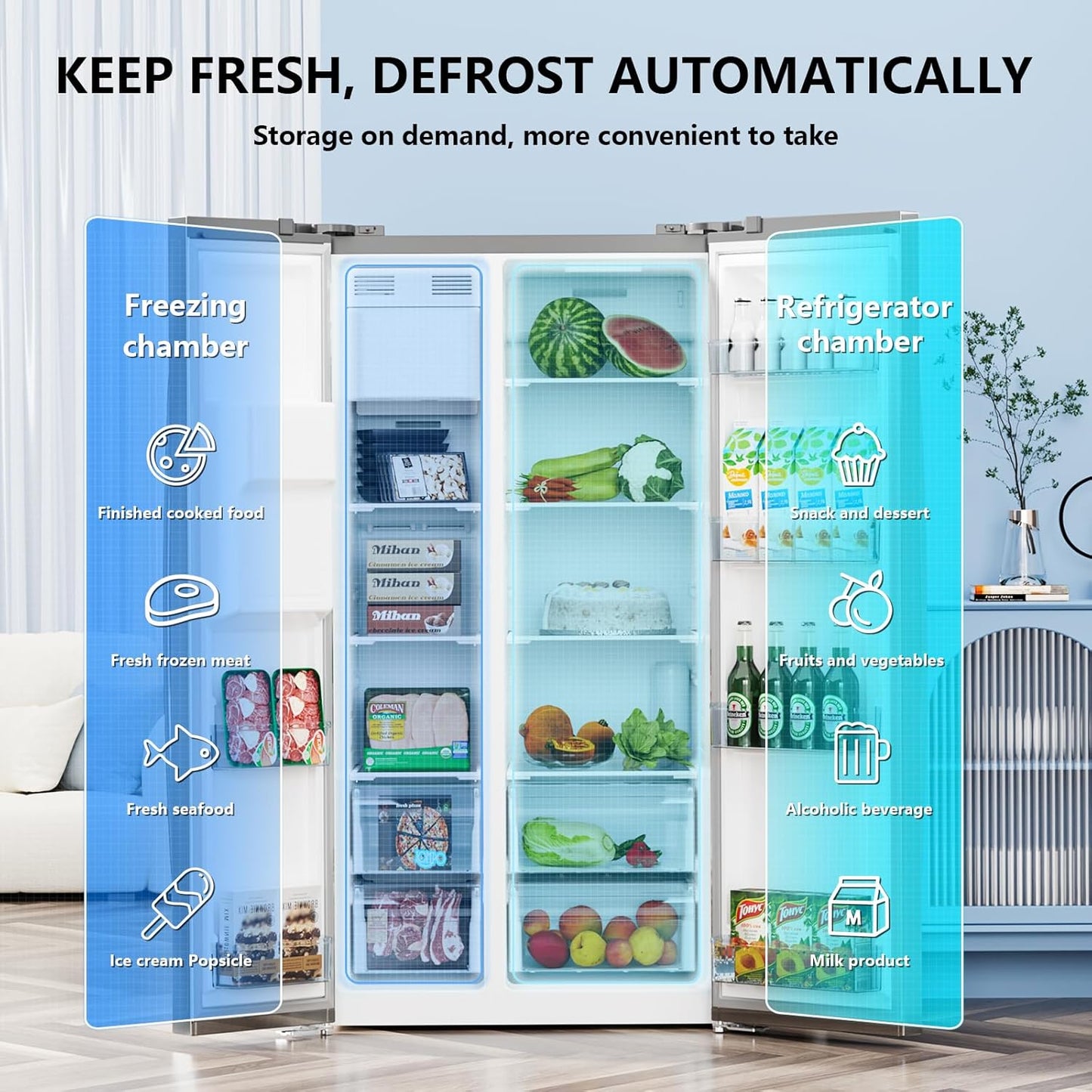 French Door Refrigerator with Side Freezer, Water Dispenser, Nugget and Cube Ice Maker, Adjustable Thermostat, 20 Cu Ft, Stainless Steel Finish