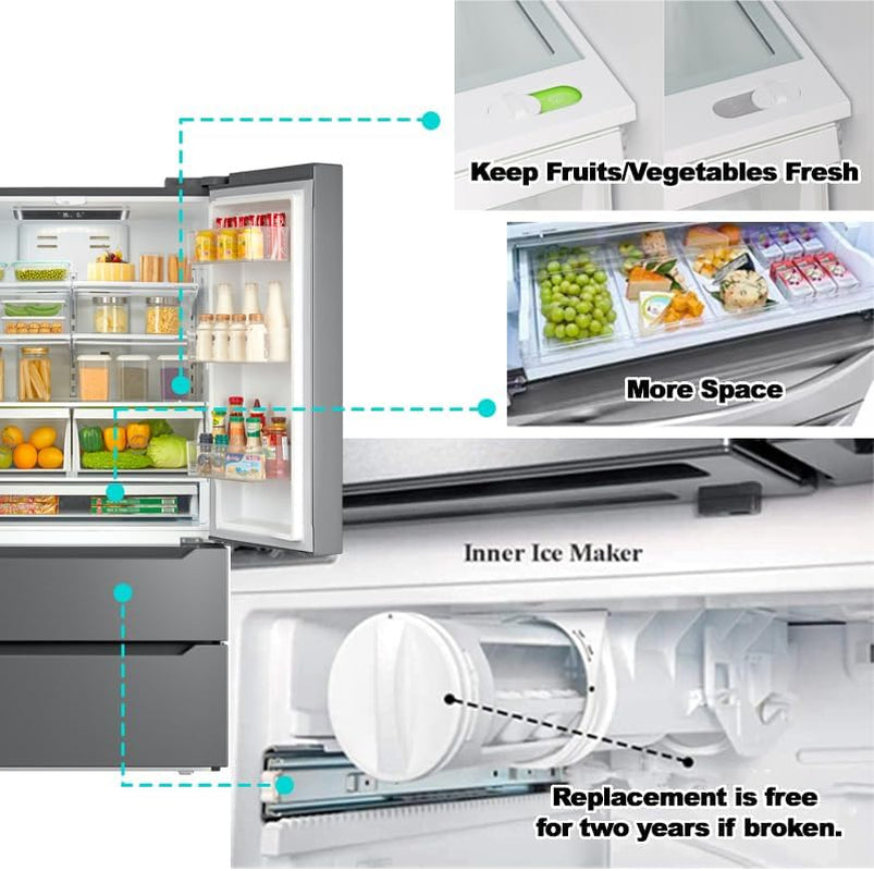 French Door Kitchen Refrigerator with Ice Maker, 23 Cu.Ft Counter Depth, 36 Inch Double Door with Bottom Freezer, Stainless Steel