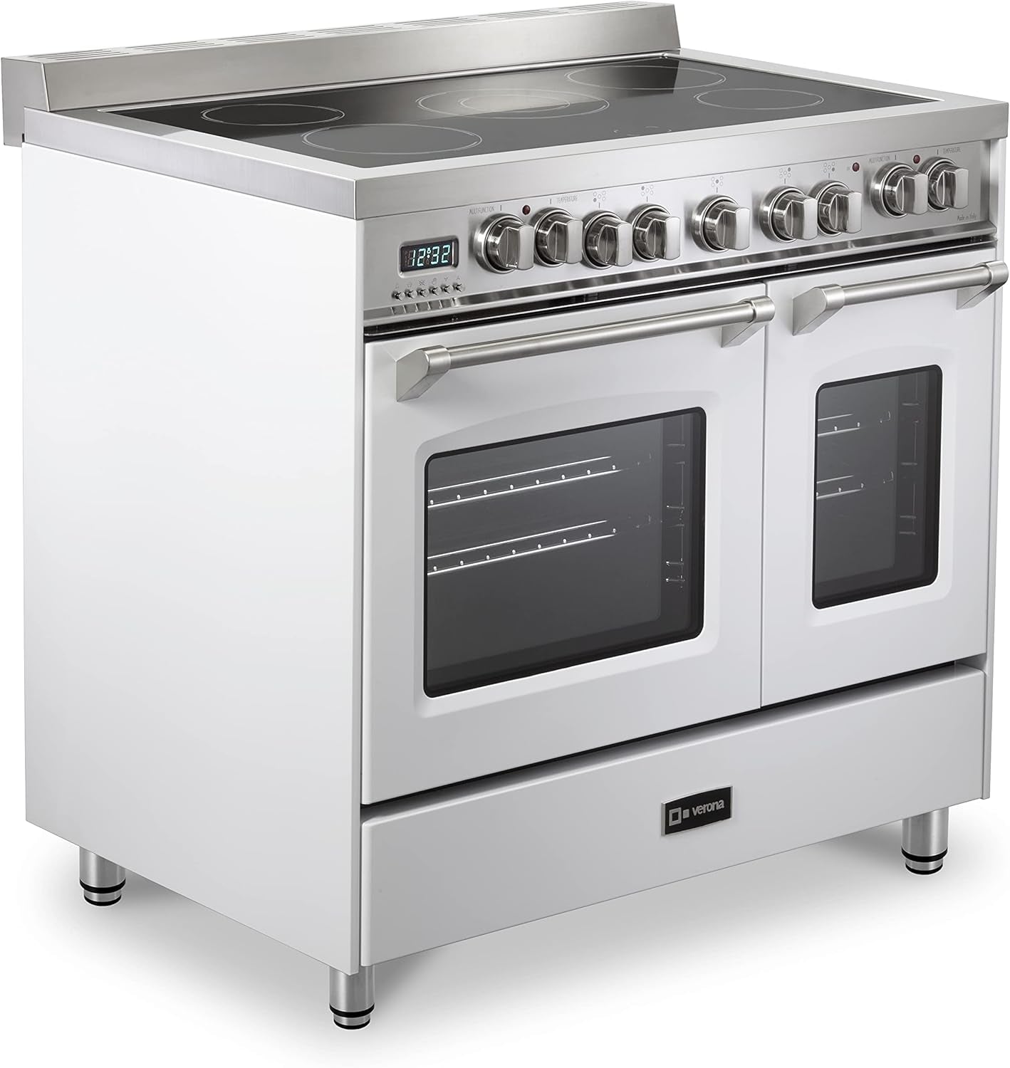 Prestige Series VPFSEE365DW 36 Inch All Electric Freestanding Range Double Oven Convection, 5 Burners Dual Center Element Chrome Knobs and Handle True White