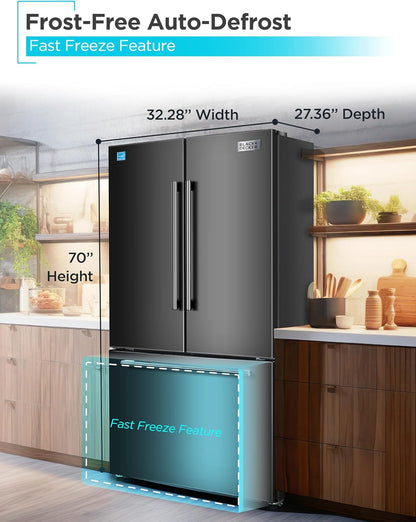 18 Cu. Ft. French Door Refrigerator with Built-In Ice Maker, Full Size Refrigerator with Bottom Mount Freezer Drawer, Frost Free, ENERGY STAR Certified, BRF1800GIMB, Black
