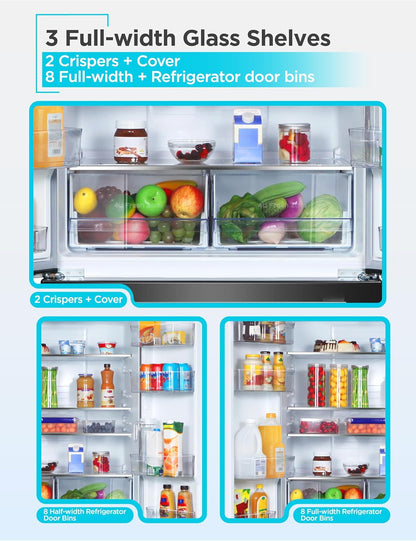 18 Cu. Ft. French Door Refrigerator with Built-In Ice Maker, Full Size Refrigerator with Bottom Mount Freezer Drawer, Frost Free, ENERGY STAR Certified, BRF1800GIMB, Black