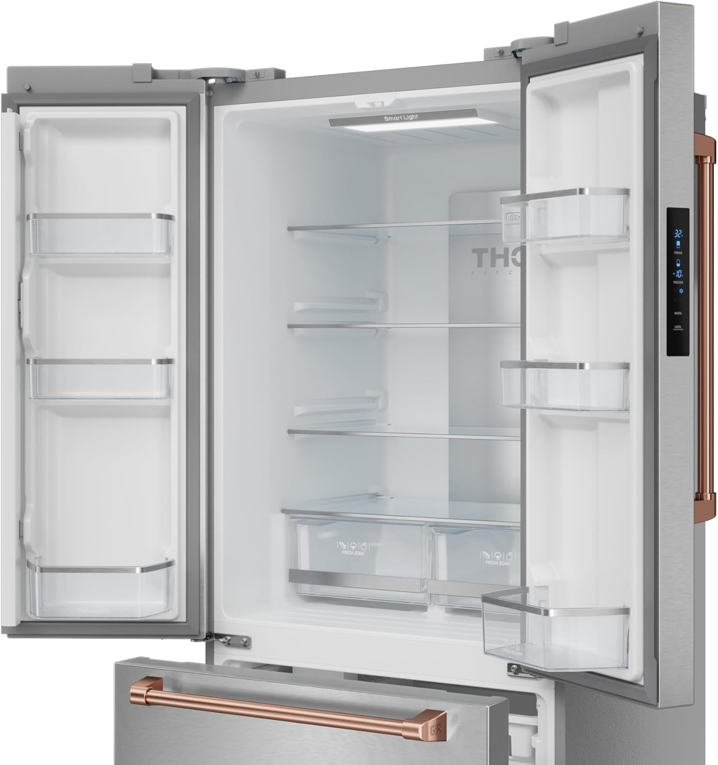 Gordon Ramsay 30 Inch 17.7 Cu Ft French Door Counter Depth Refrigerator with Ice Maker in Stainless Steel/Rose Gold