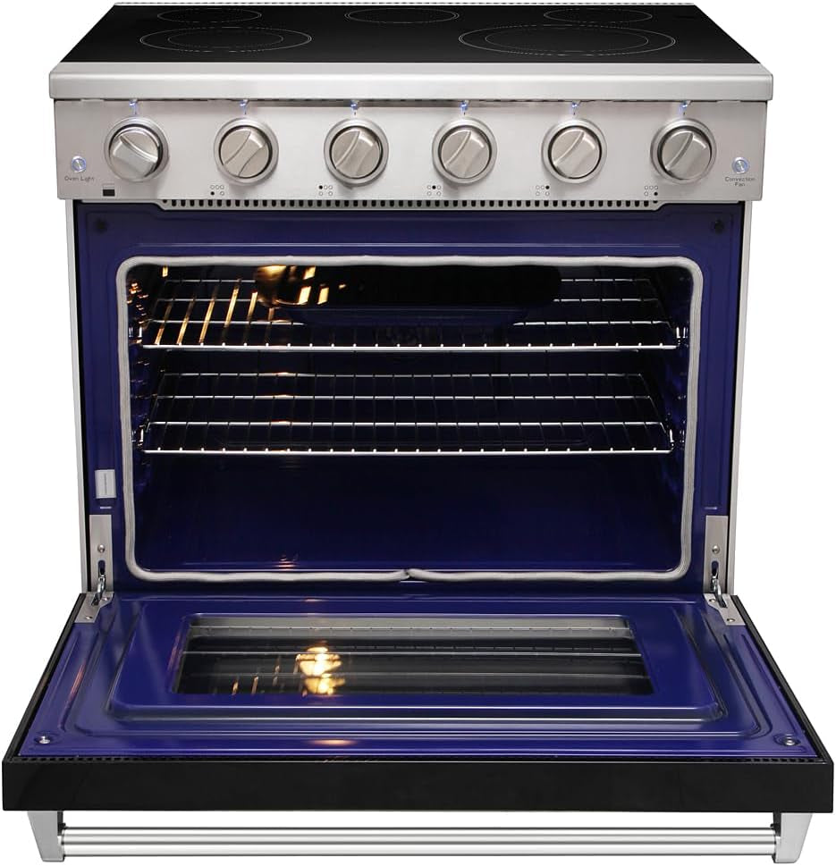 36 Inch Professional Electric Range with 5 Heating Elements Cooktop, 6.0 Cu. Ft. Convection Oven Capacity, Smooth Glass Top, in Stainless Steel, KOS-36RE06H (Black)