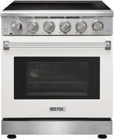 30 Inch Professional Electric Range with 5 Heating Elements Cooktop, 4.55 Cu. Ft. Convection Oven Capacity, Smooth Glass Top, in Stainless Steel, KOS-30RE06H (White)