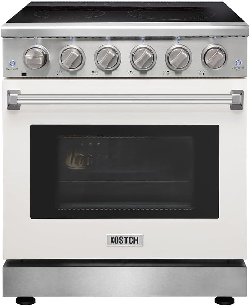 30 Inch Professional Electric Range with 5 Heating Elements Cooktop, 4.55 Cu. Ft. Convection Oven Capacity, Smooth Glass Top, in Stainless Steel, KOS-30RE06H (White)