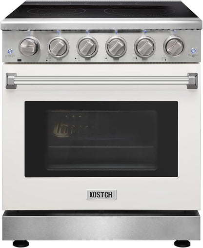 30 Inch Professional Electric Range with 5 Heating Elements Cooktop, 4.55 Cu. Ft. Convection Oven Capacity, Smooth Glass Top, in Stainless Steel, KOS-30RE06H (White)
