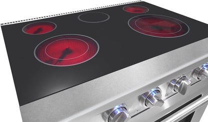 30 Inch Professional Electric Range with 5 Heating Elements Cooktop, 4.55 Cu. Ft. Convection Oven Capacity, Smooth Glass Top, in Stainless Steel, KOS-30RE06H (White)