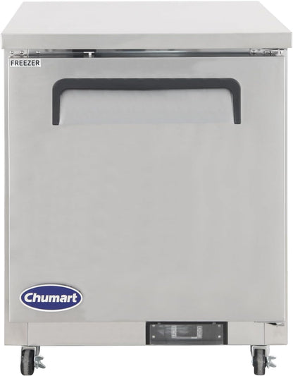 Commercial Freezer Worktop 28" W Single Door Undercounter Freezer, 6.5 Cu. Ft Reach-In Stainless Steel Internal Freezer Digital Temperature Control -10℉~10℉ for Restaurant, Storehouse, Diner