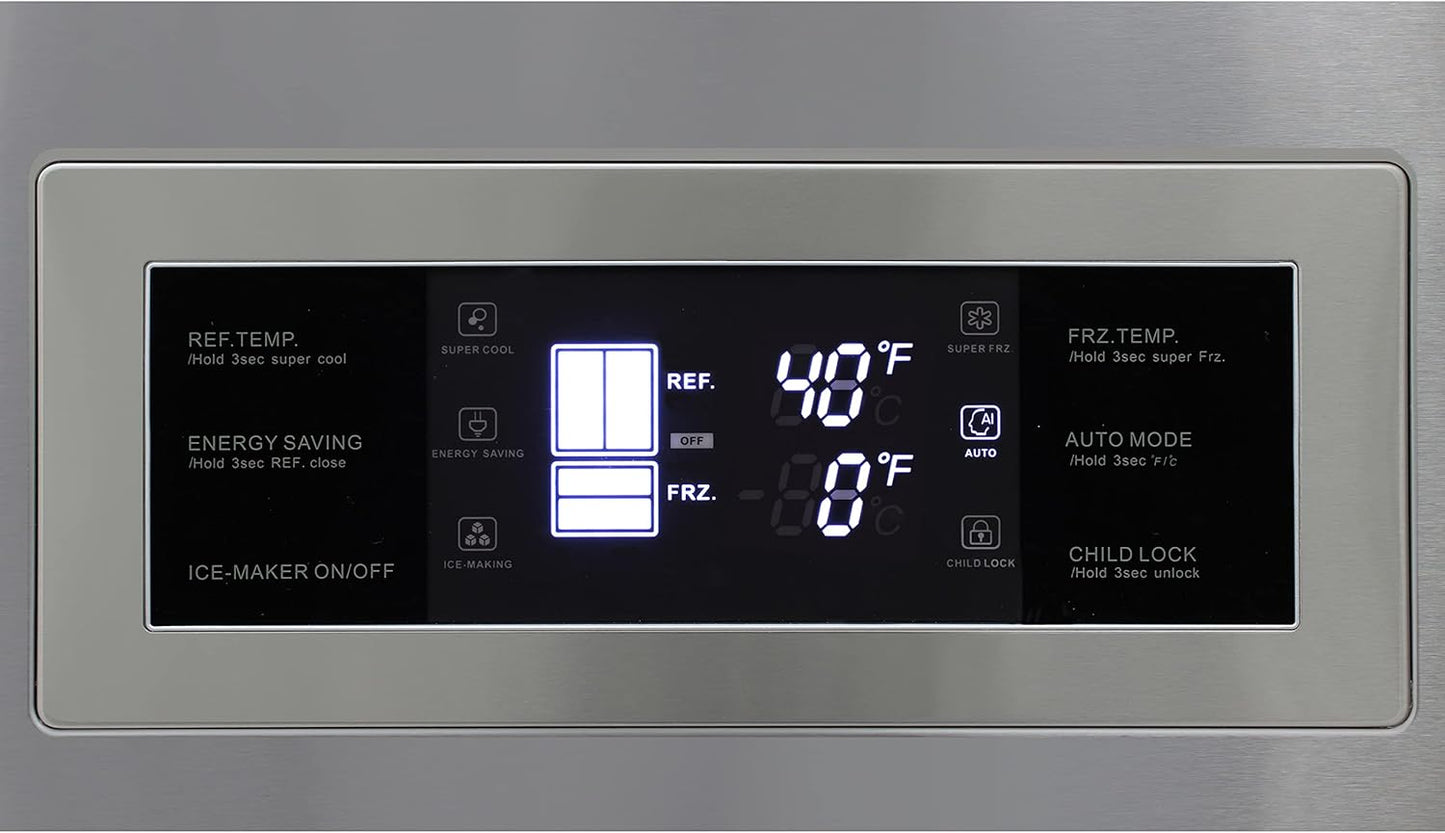 French Door Refrigerator with Ice Maker and Dual Drawer Bottom Freezer, 20.7 Cu.Ft. Capacity with Adjustable Shelves Counter Depth Stainless Steel Exterior, 36-Inch, Metallic