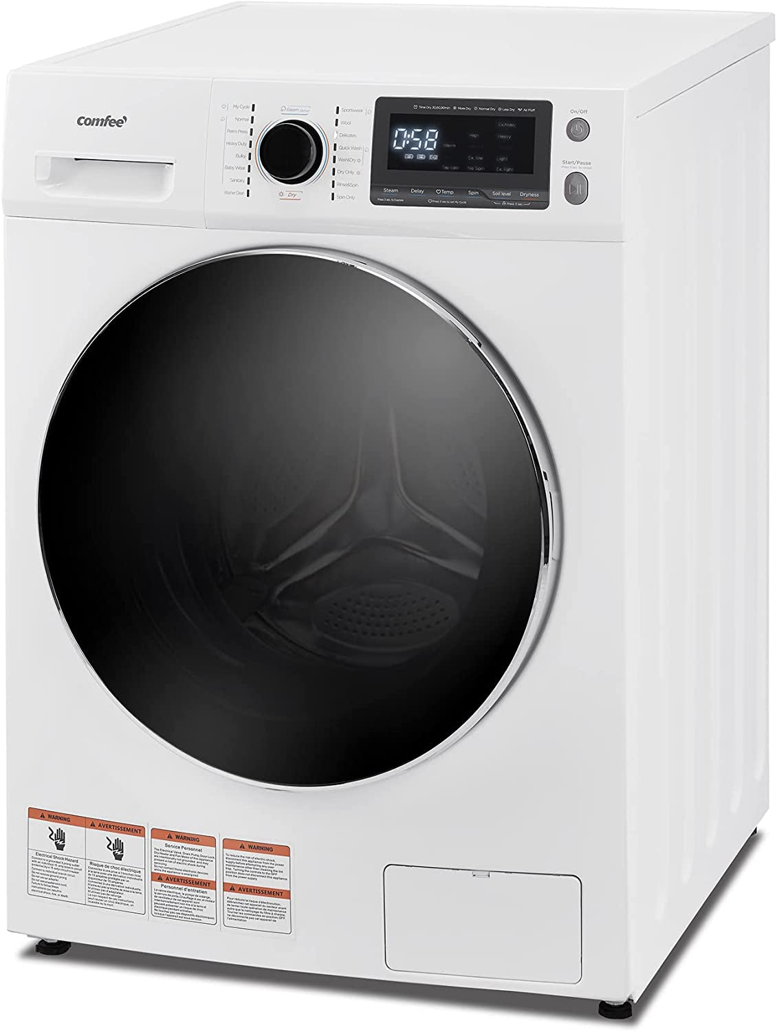 COMFEE’ 24" Washer and Dryer Combo 2.7 Cu.Ft 26Lbs Washing Machine Steam Care, Overnight Dry, No Shaking Front Load Full-Automatic Machine, Dorm White