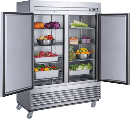 Commercial Upright Reach-In Refrigerator, ETL Restaurant 2 Door Fridge Cooler Merchandiser, Auto-Defrost, Stainless Steel 55" W 40.7 Cu. Ft. 13781