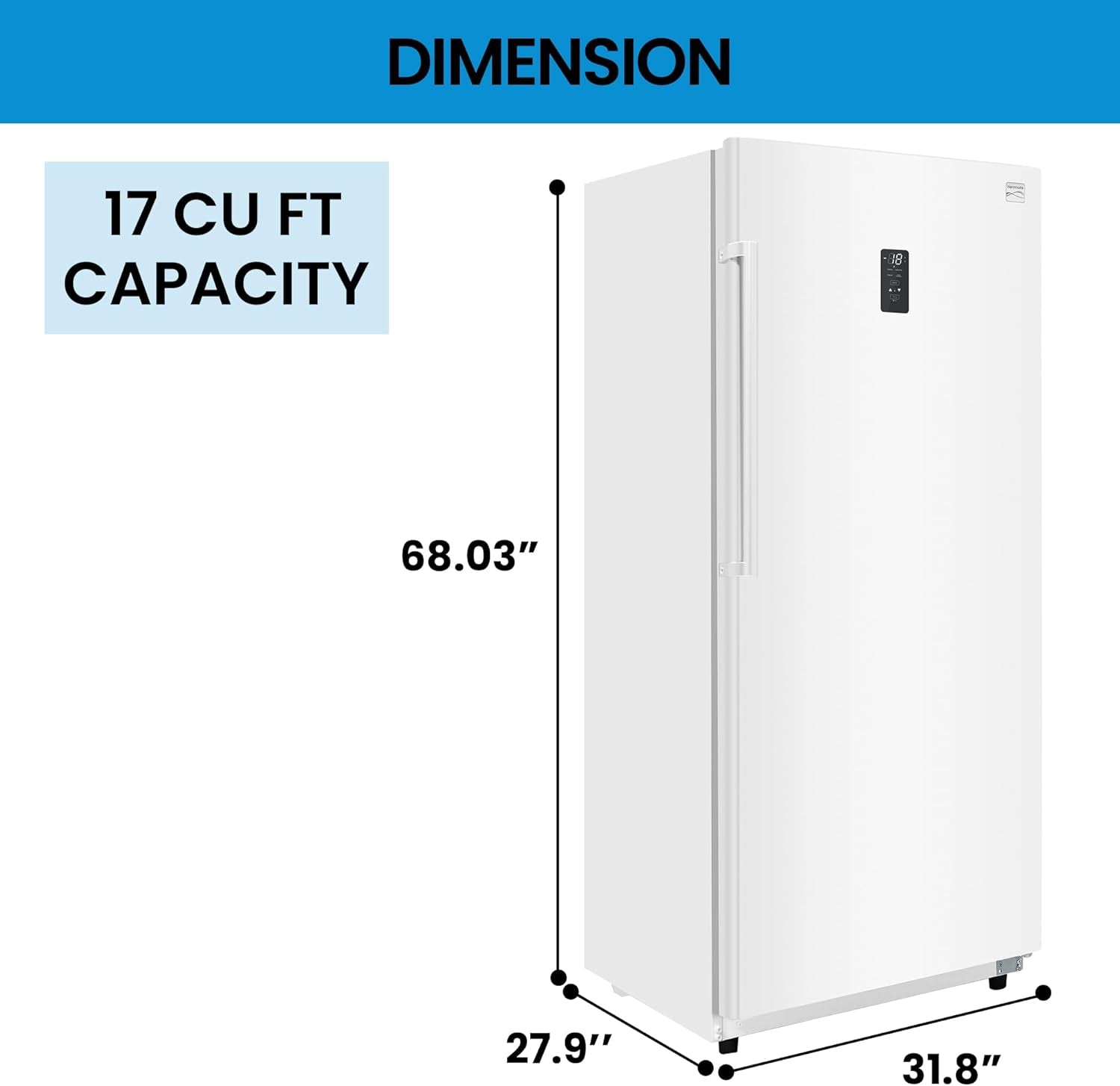 Kenmore Upright Freezer - Convertible Refrigerator/Freezer, 4 Shelves, Garage Ready, Meat Storage, Auto Defrost, Congelador for Home, Apartment, Basement, Dorm, 17.0 Cubic Feet Capacity, White