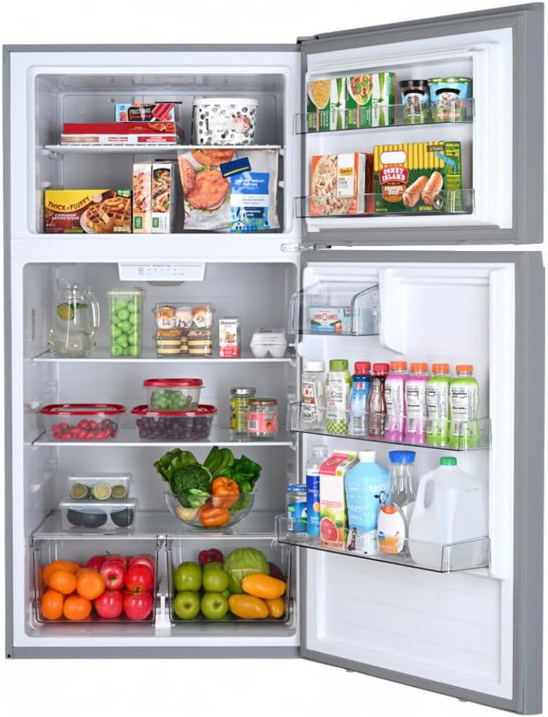 33 In. 20.5 Cu. Ft. Capacity Refrigerator/Freezer with Full-Width Adjustable Glass Shelving, Humidity Control Crispers, ENERGY STAR Certified, Fingerprint Resistant Stainless Steel