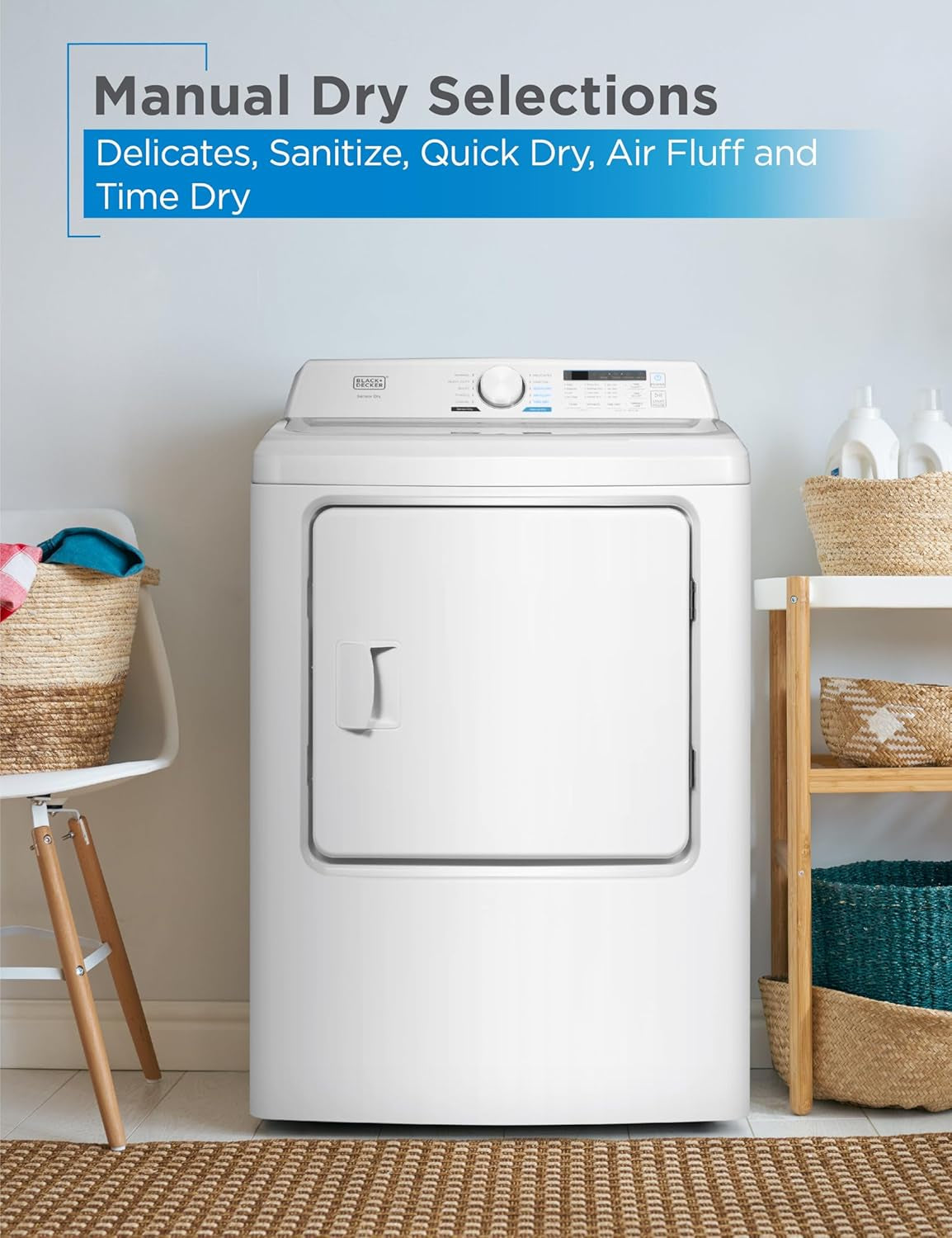 7.0 Cu. Ft. Front Load Dryer, Clothes Dryer with LED Display and Dial Control, 5 Senor and Manual Dry Selections, Wrinkle Care, 240V, BLD67ME, White