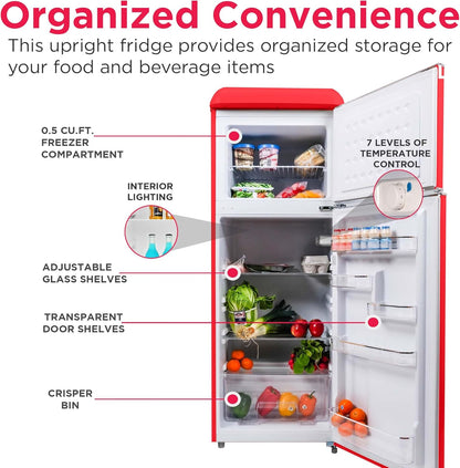 EFR756, 2 Door Apartment Size RETRO Refrigerator with Top Freezer, Chrome Handles, 7.5 Cu Ft