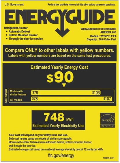31 Cu.Ft French Door Refrigerator with Ice & Water Dispenser, Energy Star, Stainless Steel (WZBHD31ATE)