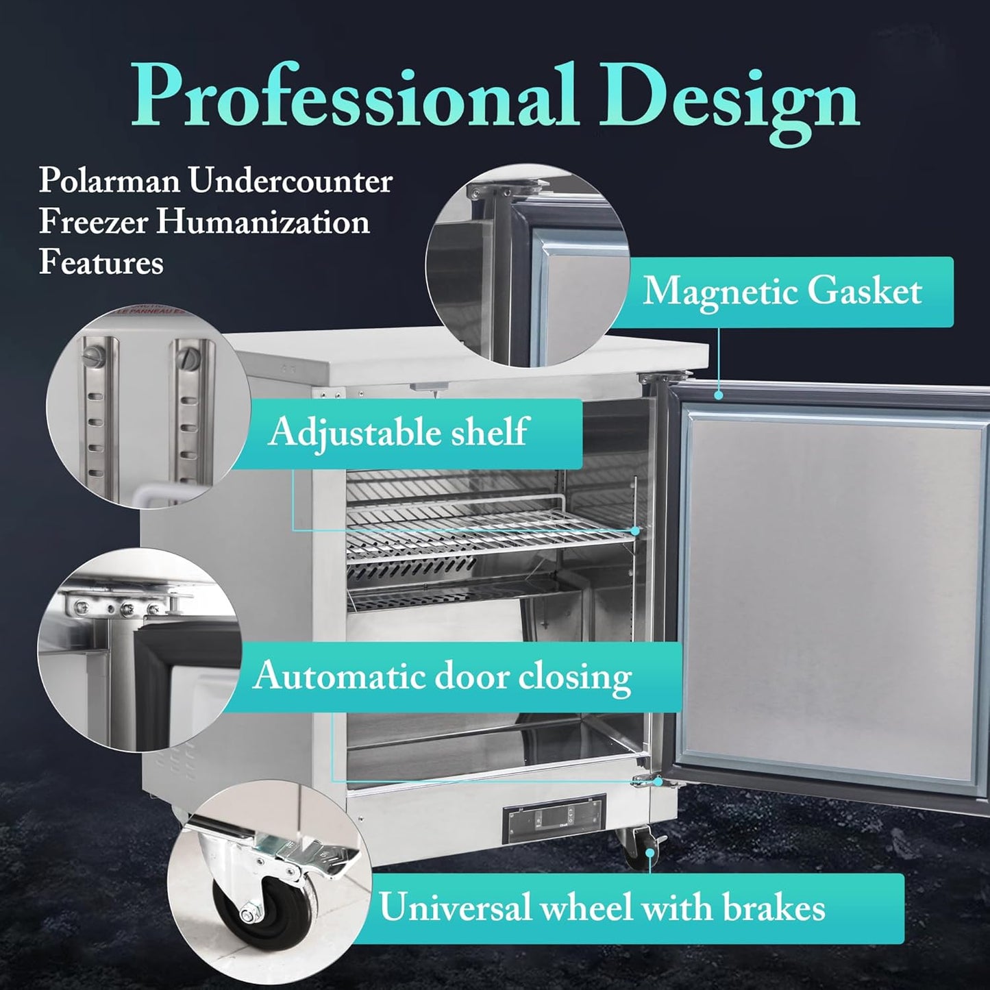 Commercial Freezer Worktop 28" W Single Door Undercounter Freezer, 6.5 Cu. Ft Reach-In Stainless Steel Internal Freezer Digital Temperature Control -10℉~10℉ for Restaurant, Storehouse, Diner