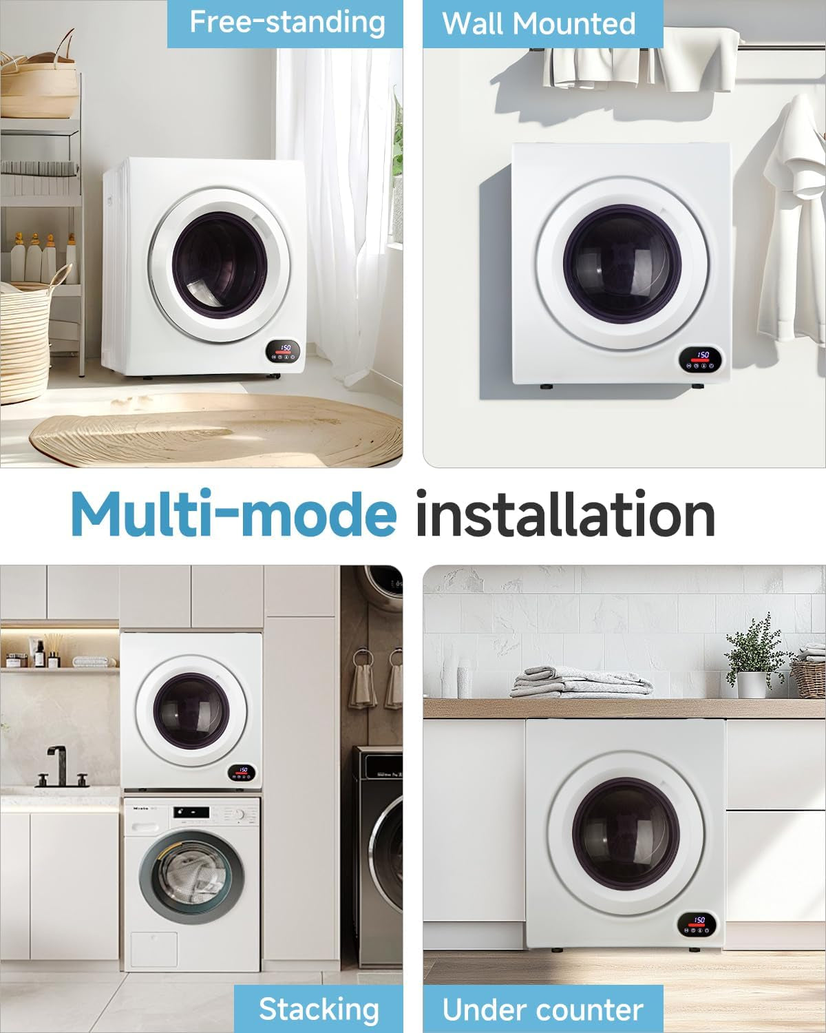 3.5 Cu.Ft Portable Clothes Dryer - 1500W Clothes Dryer with Stainless Steel Tub, Front Load Tumble, LCD Touch Panel - Compact Drying Unit for Laundry, Apartments, Dorms