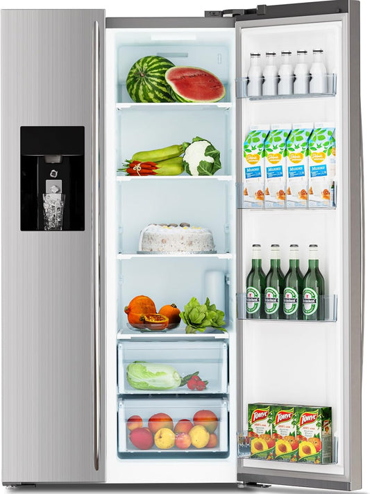 French Door Refrigerator with Side Freezer, Water Dispenser, Nugget and Cube Ice Maker, Adjustable Thermostat, 20 Cu Ft, Stainless Steel Finish