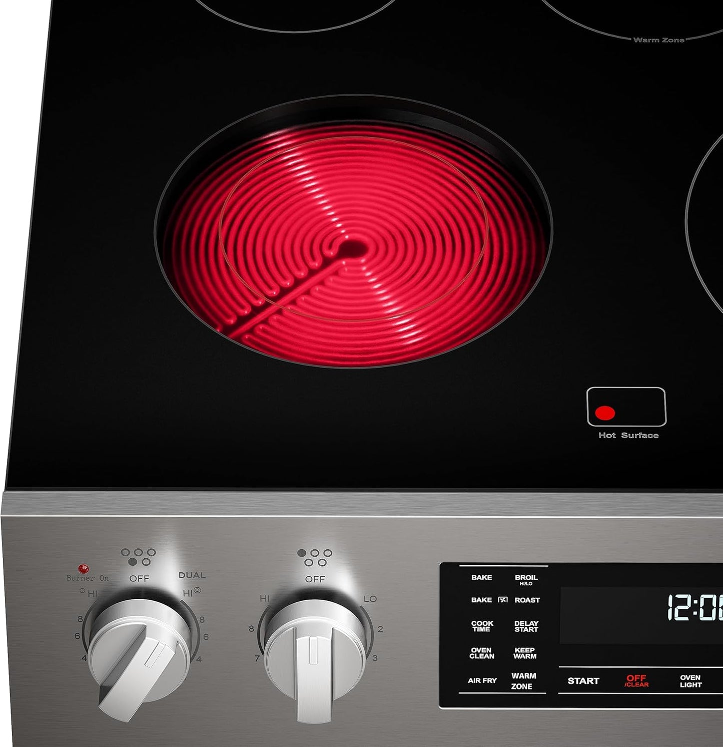 Front Control Electric Range Oven with 5 Cooktop Elements with 7 Cooking Power Options, True Convection, Steam and Self Clean, Freestanding Oven, 4.8 Cu. Ft. Capacity Stainless Steel