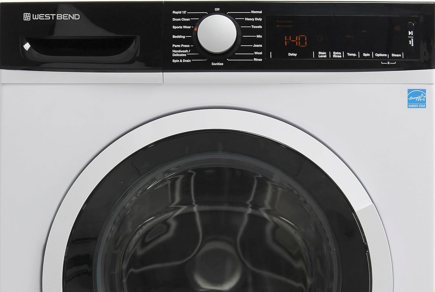WB220FLWVW Washer Compact Front Load Machine with 15 Wash Cycles, LED Display, See-Through Door, Stackable Saving Design, for Apartments, Rvs, and Small Spaces, 2.2-Cu.Ft, White