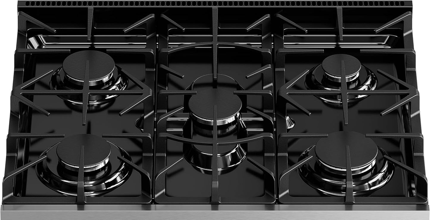 Front Control Gas Range Oven with 5 Cooktop Burners, True Convection, Steam and Self Clean, Freestanding Stainless Steel Stove and Oven, 4.8 Cu. Ft. Capacity