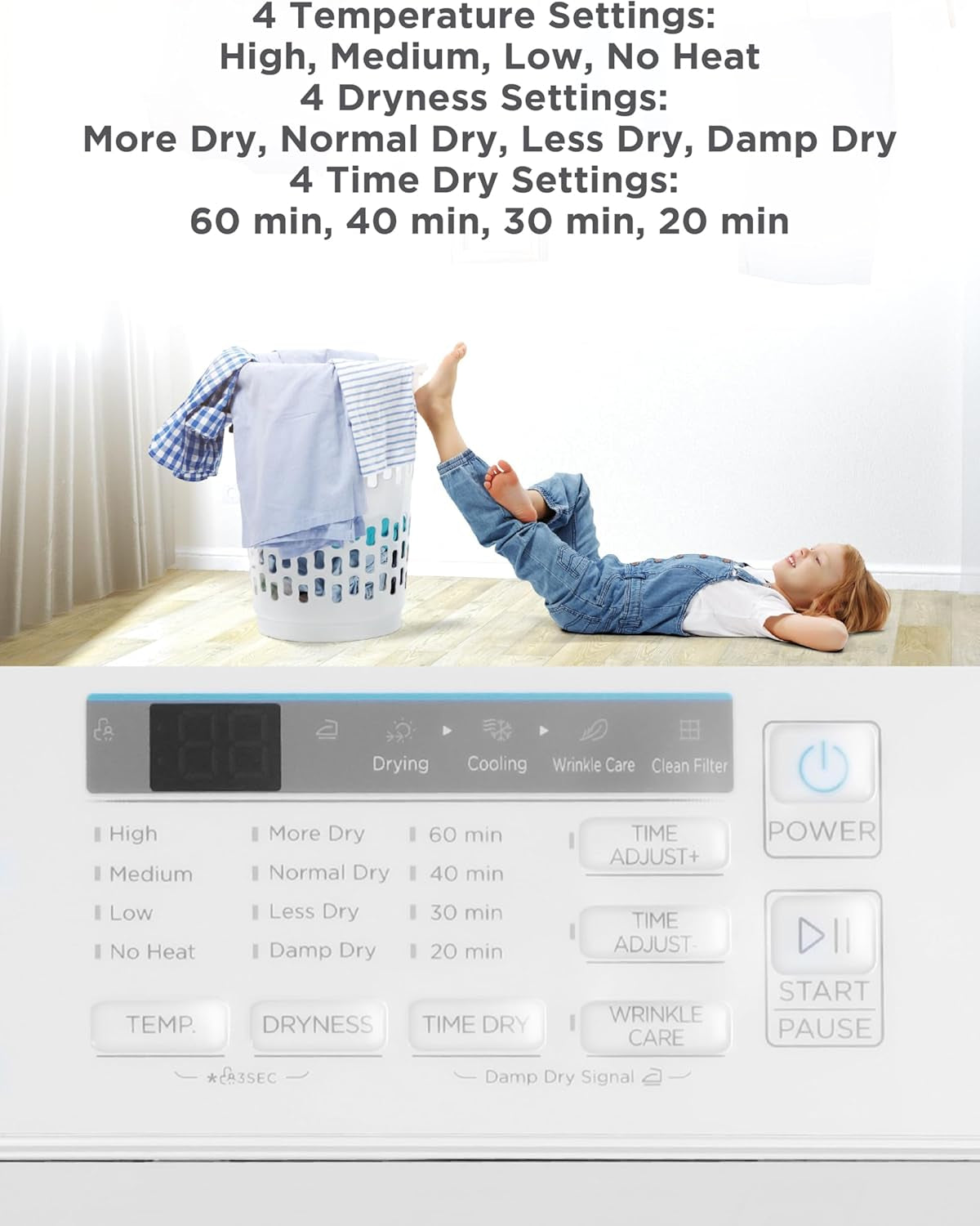 7.0 Cu. Ft. Front Load Dryer, Clothes Dryer with LED Display and Dial Control, 5 Senor and Manual Dry Selections, Wrinkle Care, 240V, BLD67ME, White