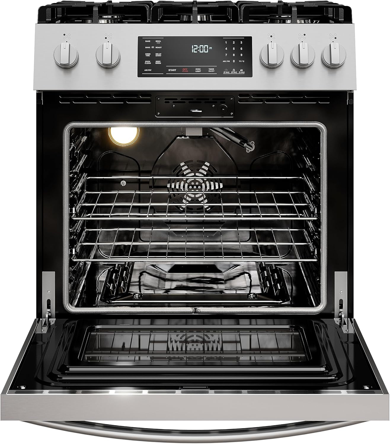 Front Control Gas Range Oven with 5 Cooktop Burners, True Convection, Steam and Self Clean, Freestanding Stainless Steel Stove and Oven, 4.8 Cu. Ft. Capacity