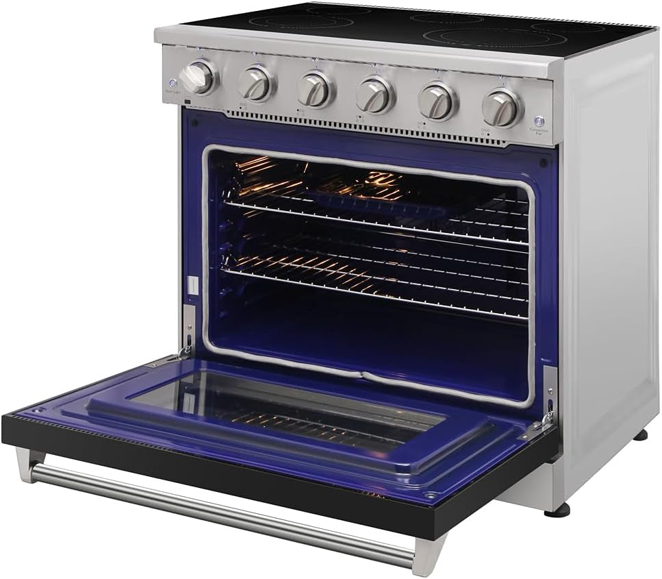 36 Inch Professional Electric Range with 5 Heating Elements Cooktop, 6.0 Cu. Ft. Convection Oven Capacity, Smooth Glass Top, in Stainless Steel, KOS-36RE06H (Black)
