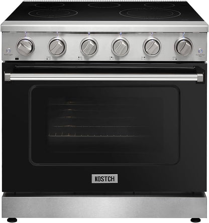 36 Inch Professional Electric Range with 5 Heating Elements Cooktop, 6.0 Cu. Ft. Convection Oven Capacity, Smooth Glass Top, in Stainless Steel, KOS-36RE06H (Black)
