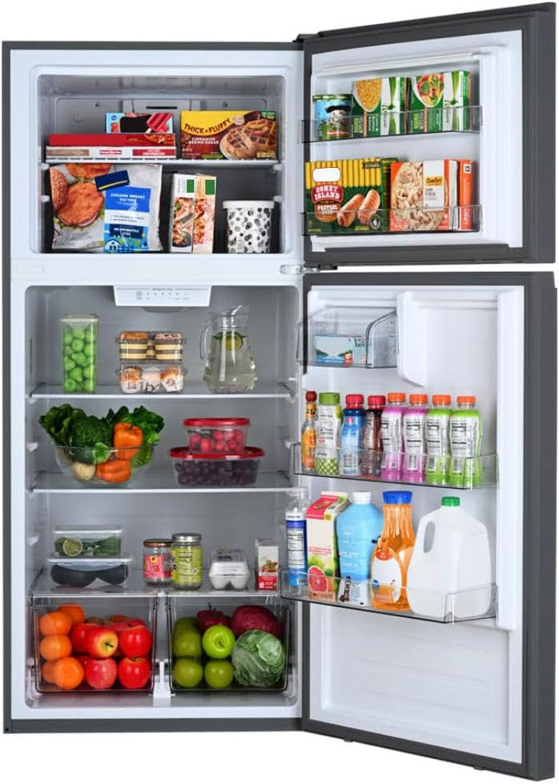 30 In. 18.2 Cu. Ft. Capacity Refrigerator/Freezer with Adjustable Glass Shelving, Humidity Control Crispers, Gallon Door Bins, ENERGY STAR Certified, Black