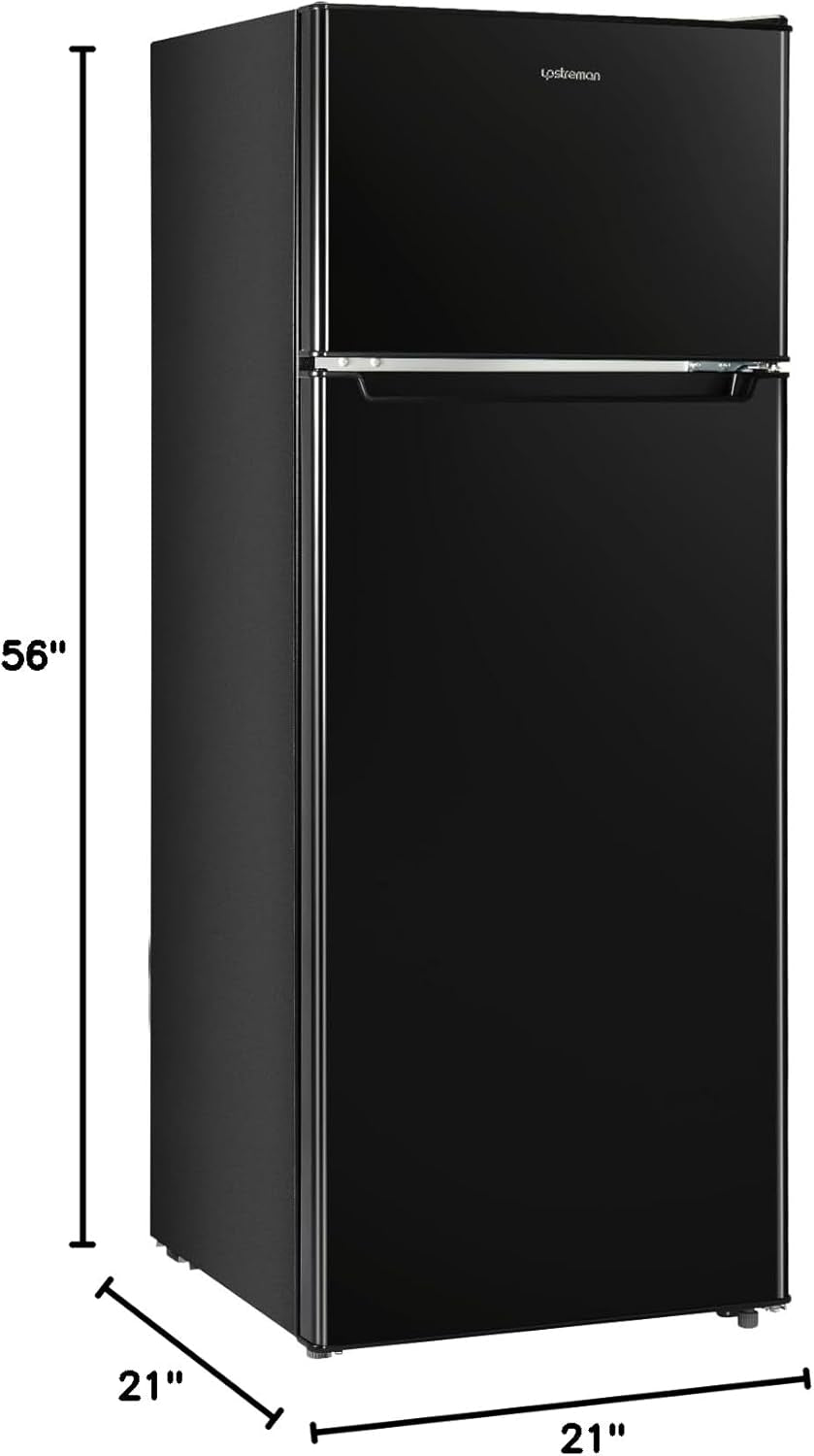 7.7 Cu.Ft. Refrigerator with Freezer, Double Door Fridge, Adjustable Thermostat, Large Capacity, Reversible Door Swing, Refrigerator for Apartment, Office, Dorm, Black（Bd75）