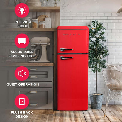 EFR756, 2 Door Apartment Size RETRO Refrigerator with Top Freezer, Chrome Handles, 7.5 Cu Ft