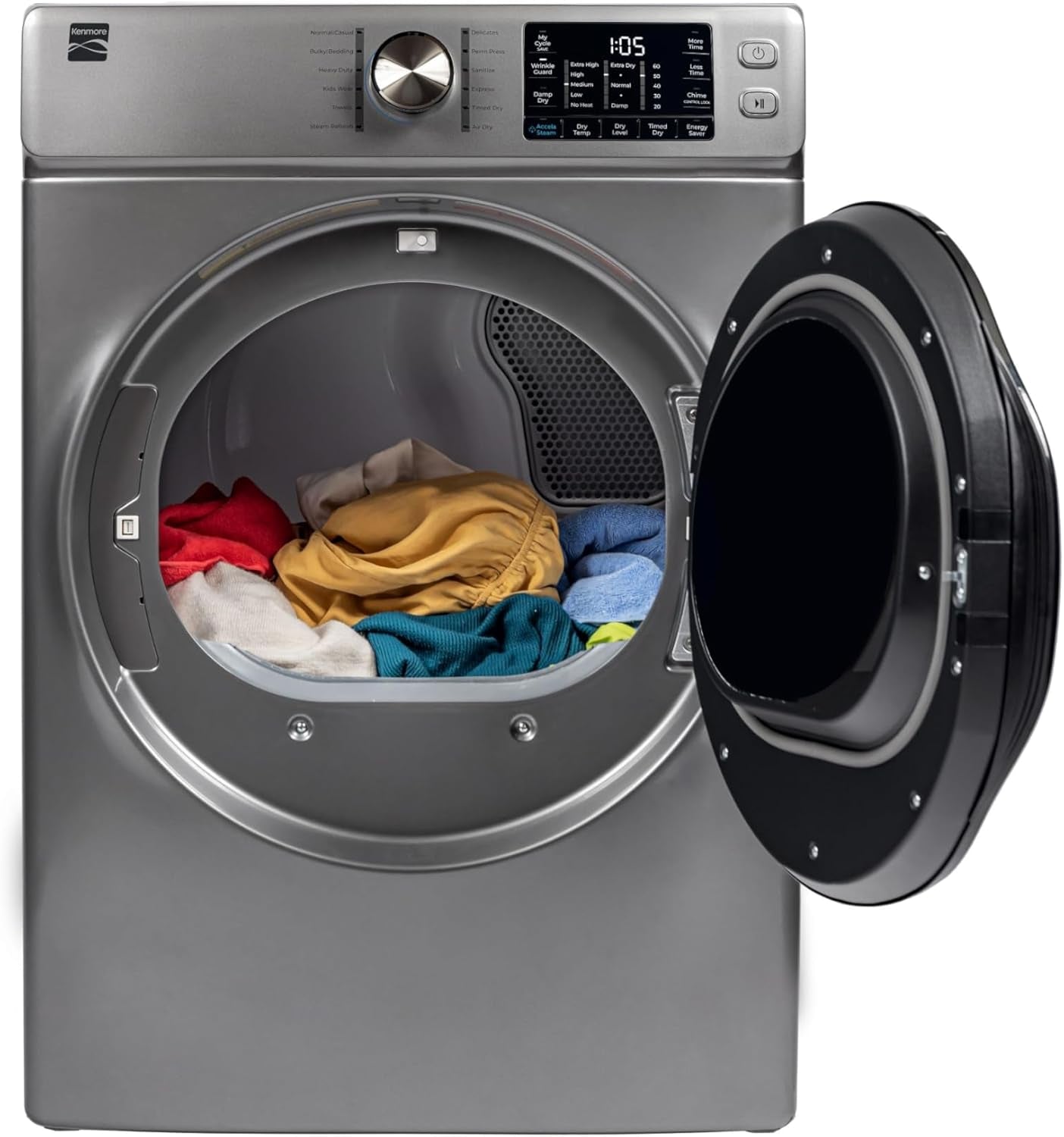 8.0 Cu. Ft. Front Load Gas Dryer - Wrinkle Guard with Accela Steam to Reduce Static and Odors - Sanitize & Smart Sensor Drying - LED - Metallic Silver