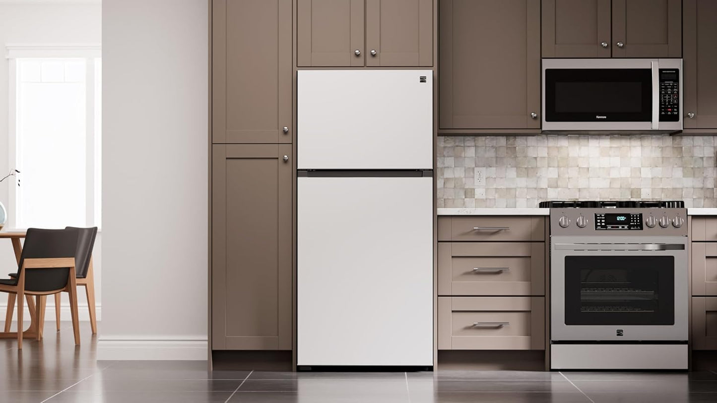 30 In. 18.2 Cu. Ft. Capacity Refrigerator/Freezer with Adjustable Glass Shelving, Humidity Control Crispers, Gallon Door Bins, ENERGY STAR Certified, White
