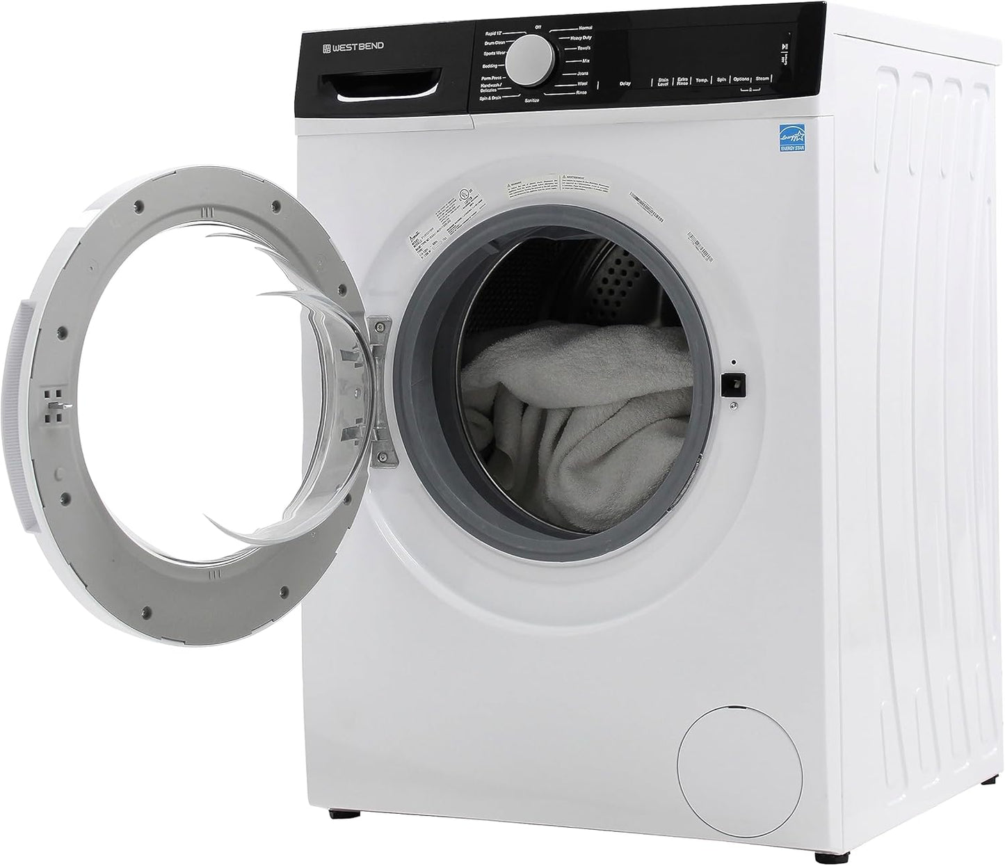 WB220FLWVW Washer Compact Front Load Machine with 15 Wash Cycles, LED Display, See-Through Door, Stackable Saving Design, for Apartments, Rvs, and Small Spaces, 2.2-Cu.Ft, White