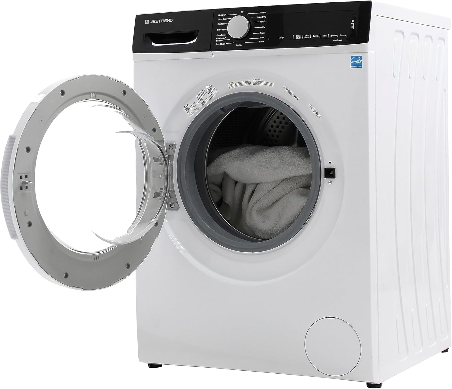 WB220FLWVW Washer Compact Front Load Machine with 15 Wash Cycles, LED Display, See-Through Door, Stackable Saving Design, for Apartments, Rvs, and Small Spaces, 2.2-Cu.Ft, White
