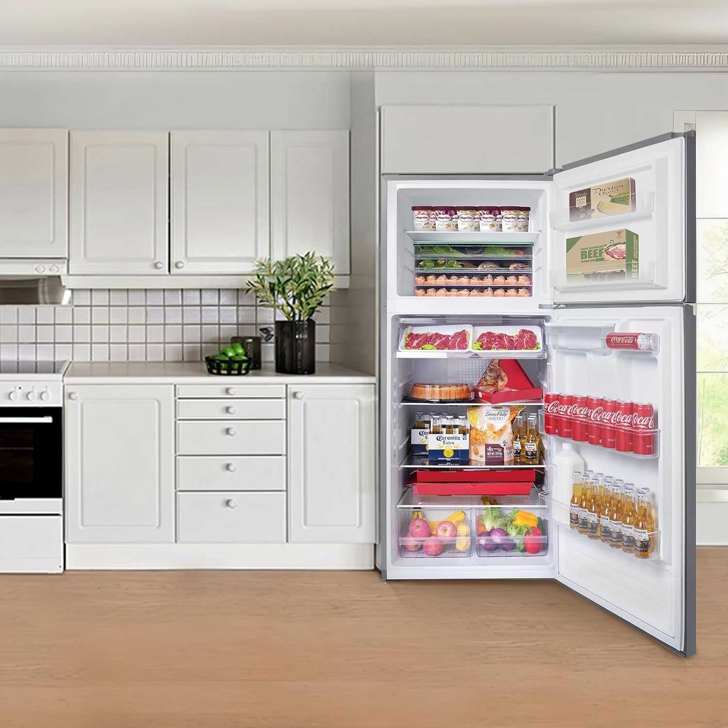 Top Freezer Refrigerator with Water Dispenser, Adjustable Thermostat Control, Full Size Freestanding with 14.13 Cu. Ft. Frost Free Fridge for Garage/Office/Home/Apartment