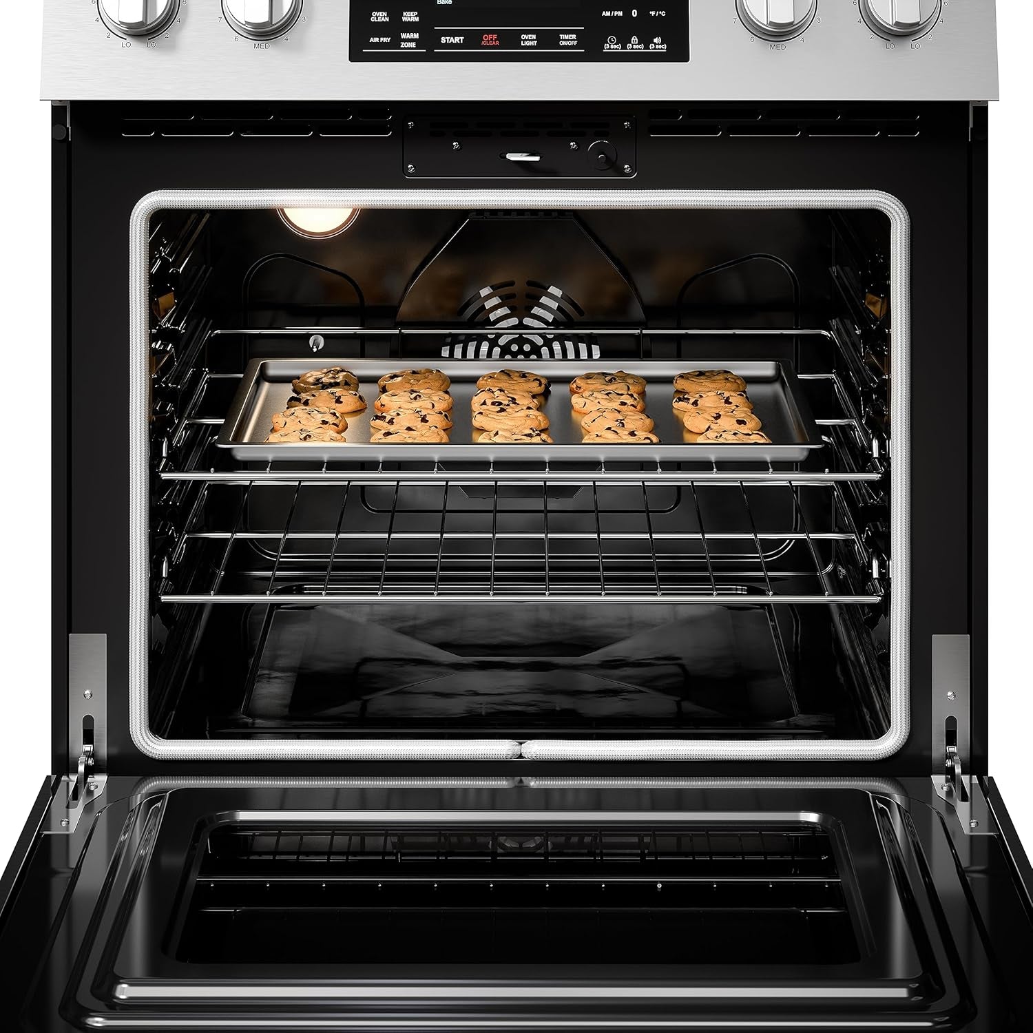 Front Control Electric Range Oven with 5 Cooktop Elements with 7 Cooking Power Options, True Convection, Steam and Self Clean, Freestanding Oven, 4.8 Cu. Ft. Capacity Stainless Steel