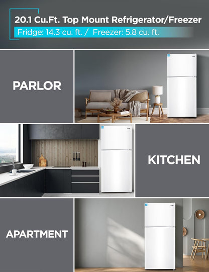 20.1 Cu. Ft. Top Mount Refrigerator with Ice Maker, 2-Door Refrigerator with Top Freezer, Freezer with Icemaker and Adjustable Temperature Control, ENERGY STAR, BR2010JIMW, White