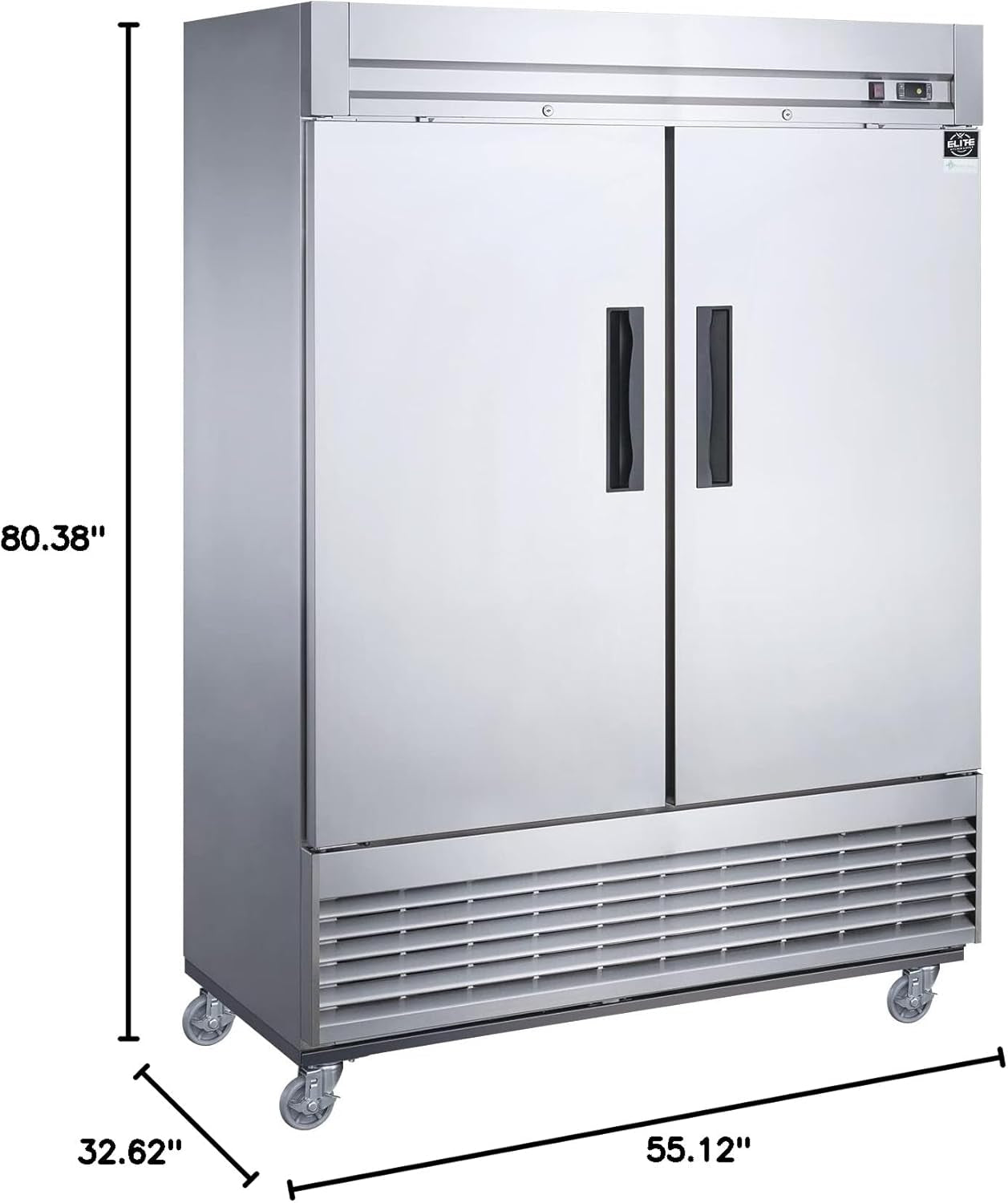 Commercial Upright Reach-In Refrigerator, ETL Restaurant 2 Door Fridge Cooler Merchandiser, Auto-Defrost, Stainless Steel 55" W 40.7 Cu. Ft. 13781