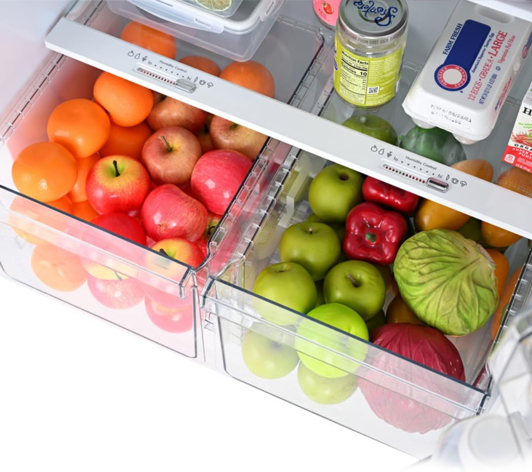 33 In. 20.5 Cu. Ft. Capacity Refrigerator/Freezer with Full-Width Adjustable Glass Shelving, Humidity Control Crispers, ENERGY STAR Certified, Fingerprint Resistant Stainless Steel