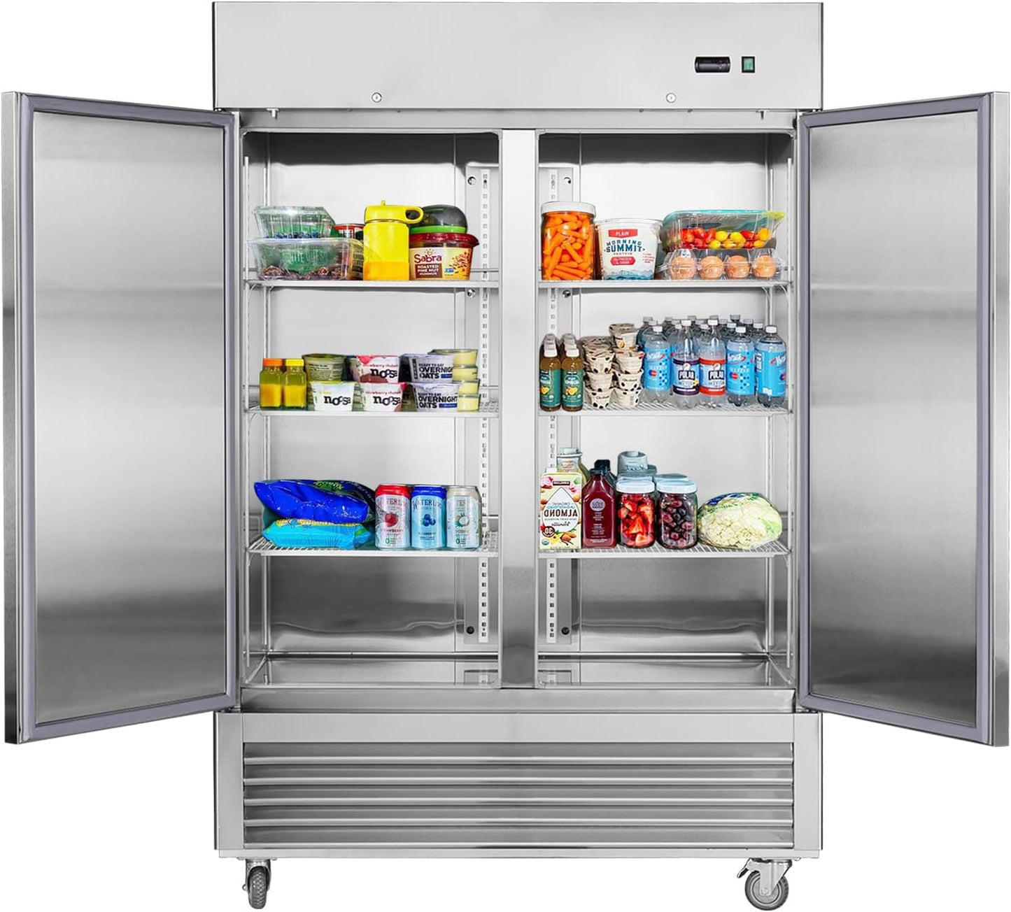 54" W 2 Door Commercial Refrigerator, Reach-In Refrigerator Stainless Steel Fridge for Restaurant Kitchen Bakery Garage, 42.2 Cu. Ft Refrigerators for Bar Shop School Church