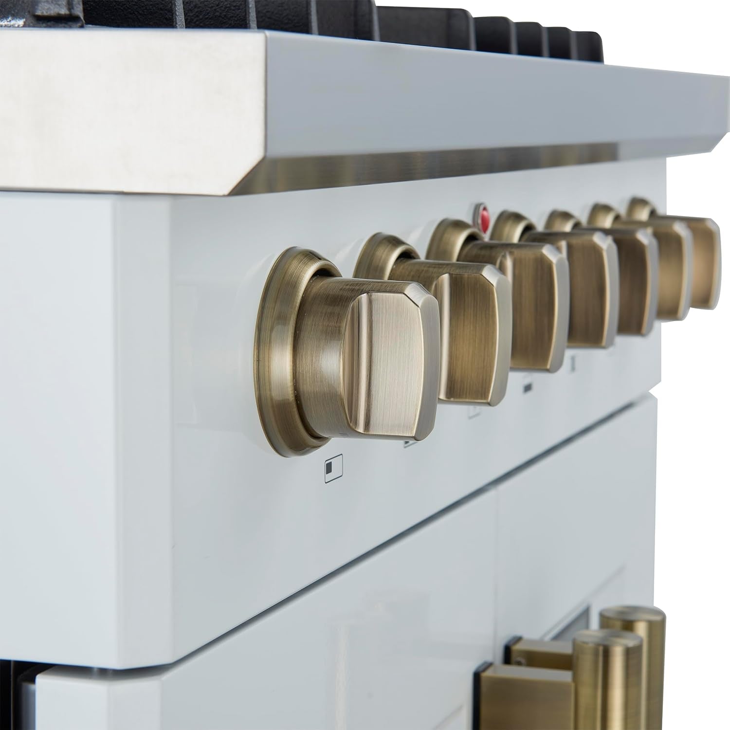 Galiano 30" French Door Dual Fuel Range, White & Antique Brass, 4.32 Cu.Ft. True Convection Oven