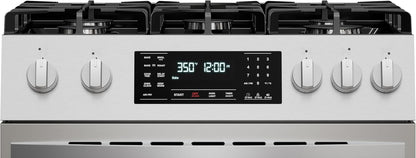Front Control Gas Range Oven with 5 Cooktop Burners, True Convection, Steam and Self Clean, Freestanding Stainless Steel Stove and Oven, 4.8 Cu. Ft. Capacity