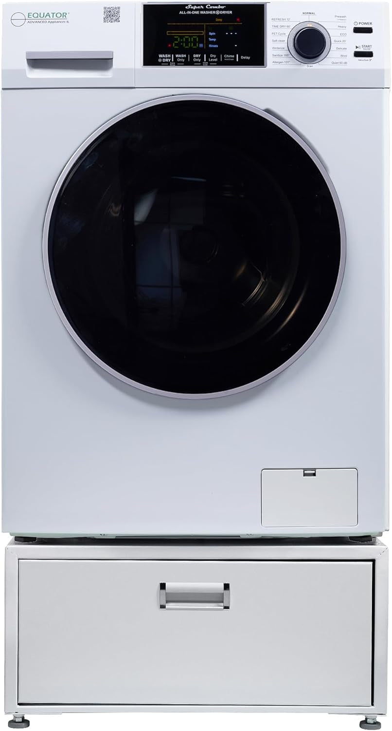 Equator All-In-One Washer Dryer Ventless FULLY BUILTIN 0-CLEARANCE 1.62Cf/15Lbs 110V 1400RPM with Pedestal + ADA (White)