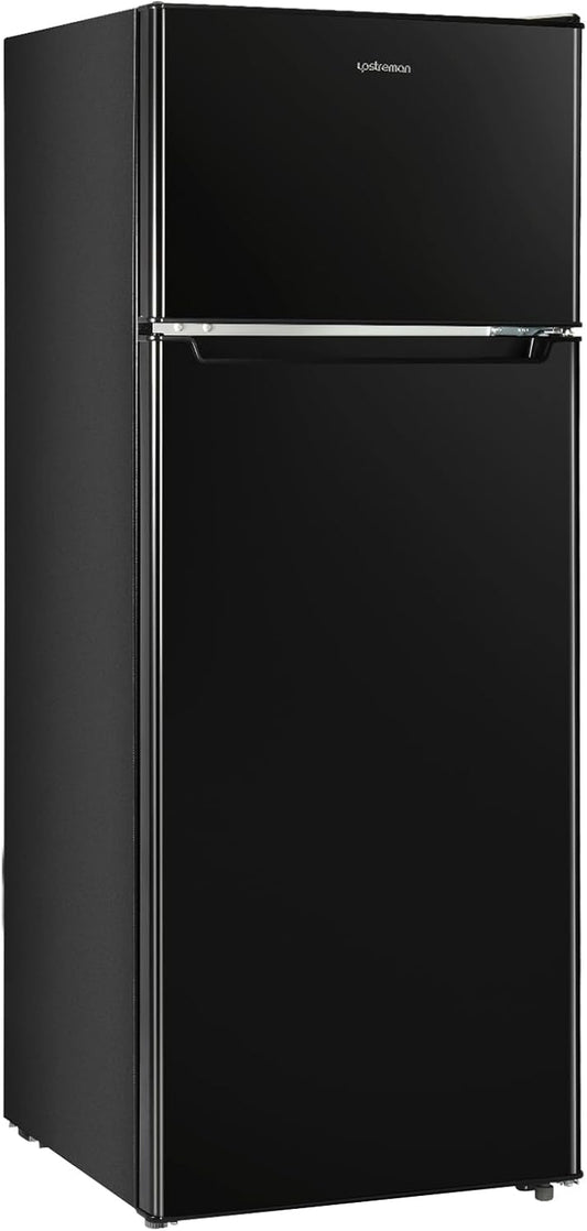 7.7 Cu.Ft. Refrigerator with Freezer, Double Door Fridge, Adjustable Thermostat, Large Capacity, Reversible Door Swing, Refrigerator for Apartment, Office, Dorm, Black（Bd75）