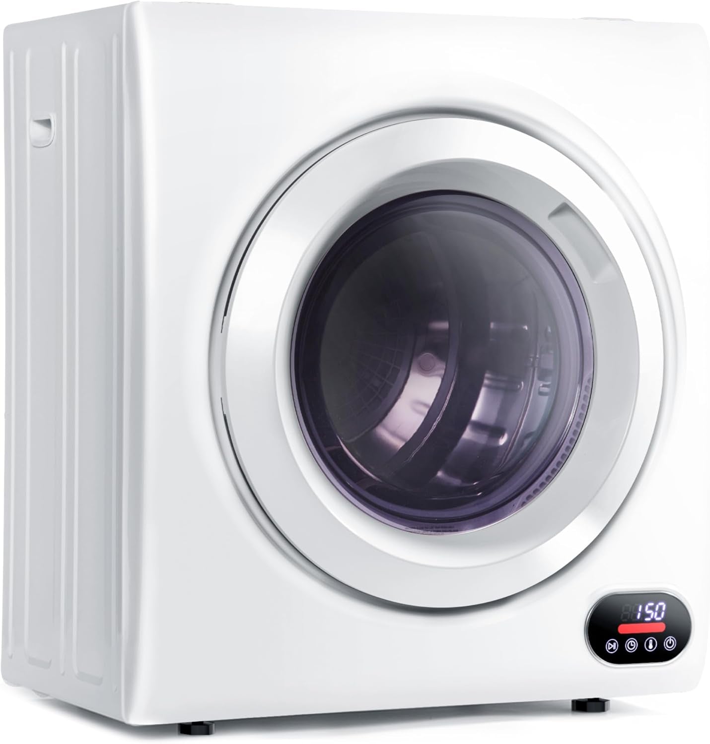 Compact Laundry Dryer, 3.5 Cu Ft Front Load Stainless Steel Clothes Dryers with Exhaust Pipe, 1500W, LCD Control Panel Four-Function Portable Dryer for Apartments, Home, Dorm, White