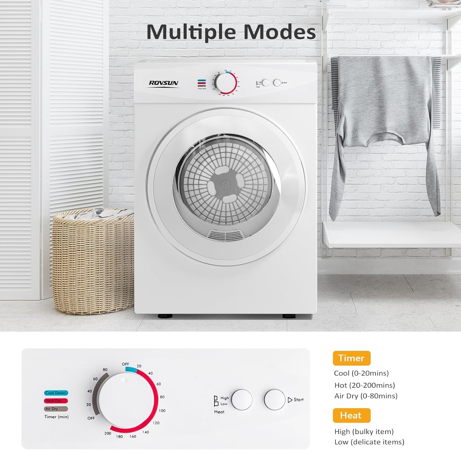 1.8 Cu.Ft Portable Clothes Dryer, Front Load Dryer Machine, Compact Laundry Dryer with Stainless Steel Tub for Apartment, Home, Dorm (Classic Knob Control)